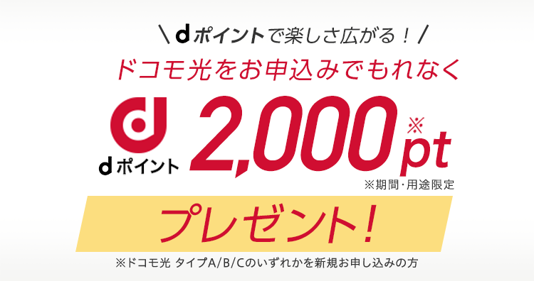 dポイントで楽しさ広がる！ ドコモ光をお申込みでもれなく dポイント2,000ptプレゼント！